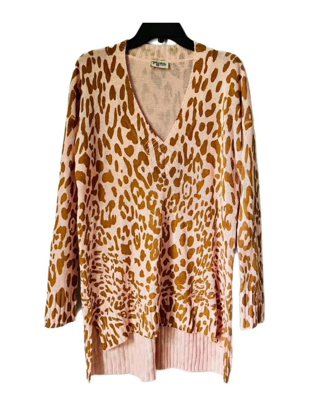 Show Me Your MuMu Cliffside Pink & Camel Leopard V-Neck Long Thin Sweater Sz S